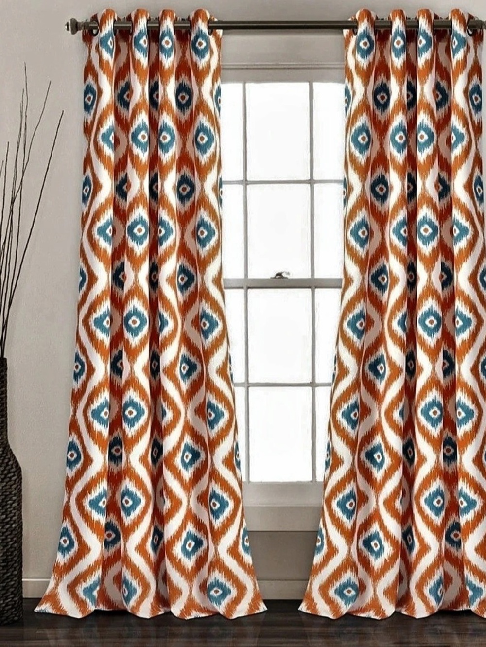 Lush Decor Tana Ikat Window Curtain Panel Geometric Curtains Orange & Blue